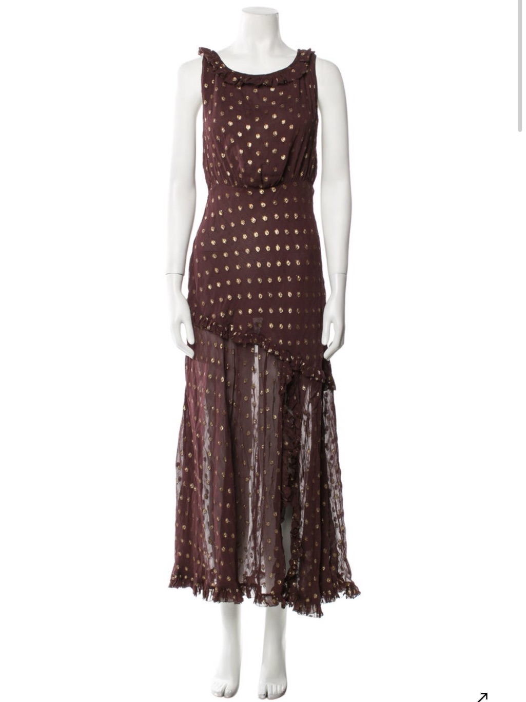 Rixo Brown Maxi Dress With Gold Polka Dots
